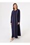 Soft Textured Contrast Piped Detail Hijab Dress - Navy Blue -