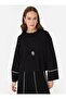 Soft Buttoned Contrast Stitched Blouse & Skirt Set - Black - 3