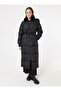 Fur Detailed Hooded Long Puffer Coat - Black -