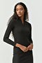 Women's Zippered Collar Corded Fabric Dress - 6