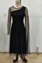 Turtleneck Tulle Detail Long Sandy Dress - Black - 4