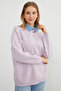 3 Thread Teddy Bear Embroidered Polo Neck Denim Detailed Sweatshirt - 7