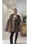Kutan Checkered Velvet Collar Fur Lined Trench Coat - 4