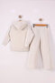 Girls' Floral Printed Drawstring Striped Trousers Ribbed Fleece Set - 2