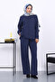 Navy Blue Top and Pants Ribbed Stitching Thessaloniki Set - 2