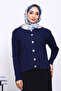 Navy Blue Cold Yarn Buttoned Cardigan - 3