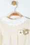 Cream Color Fishtail Collar and Knitted Flower Detail Baby Girl Bodysuit/Jumpsuit and Headband - 5