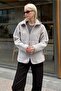 Gray Zippered Hooded Fleece Women's Jacket Mg2569 - 2
