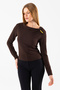 Women's Asymmetrical Collar Shoulder Accessory Detailed Bodysuit Brown - 26100 - 3