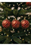 3 Pieces Christmas Tree Ball Ornament (8 cm) - Red Glitter and Gold Striped Luxury Tree Decoration Set (Pv