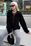 Black Zippered Hooded Fleece Women's Jacket Mg2569 - 6