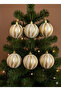 6 Pack Christmas Tree Ball Ornament (6 cm) - Glittery Shiny Striped Gold Luxury Tree Decoration S