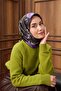 وشاح حرير تويلي أسود بنمط فوندا مع مشبك 90x90 - 4