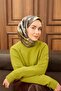 وشاح حرير تويلي أرجواني-أخضر بنقشة هينا مع طوق أنيق 90x90 - 7