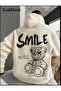 Holographic Bear Printed Hoodie with the Words,'Smile'