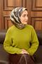وشاح حرير تويلي أرجواني-أخضر بنقشة هينا مع طوق أنيق 90x90 - 5