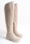Women's Boots Beige Color Suede Riding Over-The-Knee Stoned Non-Slip Sole Zippered Kety - 5