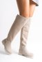 Women's Boots Beige Color Suede Riding Over-The-Knee Stoned Non-Slip Sole Zippered Kety - 9