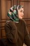 Twill Silk Scarf Çağla-Dark Green Patterned Tok Duruşlu 90X90 - 3
