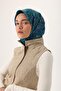 Thin Cotton Soft Scarf Petrol Green-Pink Patterned Non-Slip Textured Tok Duruşlu 90X90