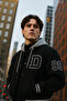 Men's Loose Hooded Black Denim College Coat