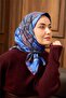 وشاح حرير تويلي باللون الأزرق الداكن-أزرق ساكس مع نمط توك دورستي 90x90 - 4