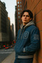 Men's Hooded Blue Denim College Coat - 5