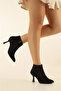 Black Suede Pointed Toe 8 cm Thin Heeled Women's Boots Tmd202501 - 3