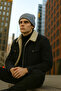 Men's Fur Lined Polo Collar Black Denim Coat - 5