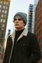 Men's Fur Lined Polo Collar Black Denim Coat