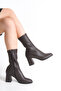 Women's Boots Stretch Brown Leather Thick Heeled Internal Zipper Agnes