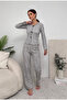 Long Sleeve Bow Detailed Combed Cotton Women's Pajama Set - 2
