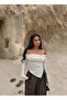 Women's White Madonna Neck Buckled Blouse - 2
