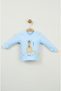 Cute Kangaroo Embroidered 100% Cotton Blue Ribbed Baby Set - 4
