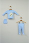 Cute Teddy Bear Embroidered 100% Cotton Blue Baby Set - 3