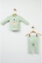 Cute Kangaroo Embroidered 100% Cotton Green Ribbed Baby Set - 2