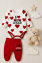 Baby Girl Newborn I Lov Mum Dad Snap Fastener Bodysuit with Booties Pants Set - 2