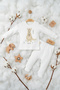 Cute Kangaroo Embroidered 100% Cotton White Ribbed Baby Set - 2