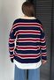 Navy Blue-Burgundy Polo Neck Striped Women's Knitwear Sweater - 4