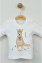 Cute Kangaroo Embroidered 100% Cotton White Ribbed Baby Set - 6