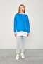 Cobalt Blue Hooded Shirt Detailed Sweat