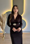 منسدل فستان طويل بني أنيق مع حزام إكسسوار - 4