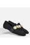 Large size women's loafer with gold buckle 41-42-43-44-black suede - 3