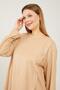 Dark Beige Button Detailed Crew Neck Double Set - 3