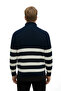 Men's Navy Blue Half Zip Oversized Cut Sweater Cotton Soft Knit Striped Sweater 2608513 - 7
