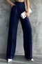 Women's Pleated High Waist Wide Leg Lycra Palazzo Trousers 1139 Navy Blue