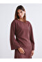 Brown Crew Neck Textured Shirred Dress - 2