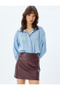 Slim Fit Shirt Collar Blue Women's Shirt 5Wak60084Pw6S5 - 2