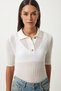 Polo Neck Lightweight Transparent Knitwear Blouse Lfn0119 Ekru - 2