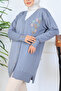 Embroidery Detailed Beaded Mercerized Cardigan N3280 Gray - 3